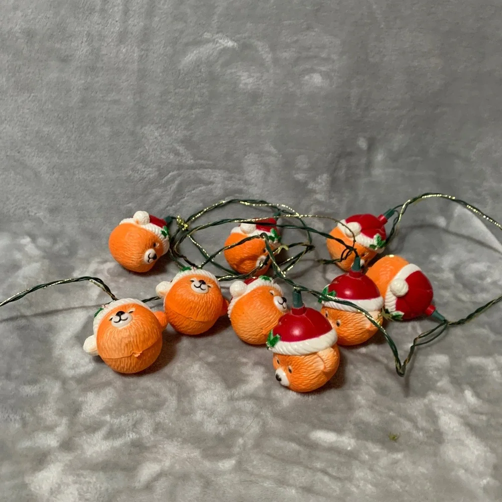 Vtg‎ Bear Christmas Blow Mold String Lights Holiday Decoration 9 Count Flaw